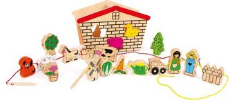 Small Foot Dřevěná motorická hračka provlékací hra Farma