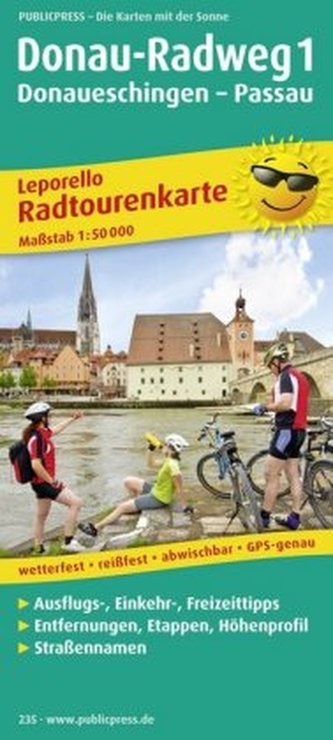 PublicPress Leporello Radtourenkarte Donau-Radweg. Donaueschingen - Passau