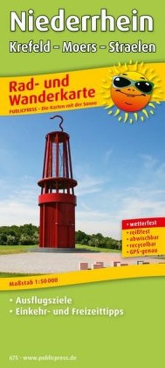 PublicPress Rad- und Wanderkarte Niederrhein, Krefeld - Moers - Straelen