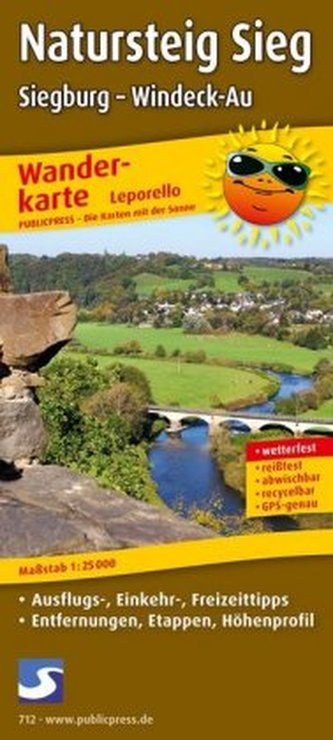PublicPress Wanderkarte Natursteig Sieg - Siegburg, Windeck-Au, 13 Teilktn.