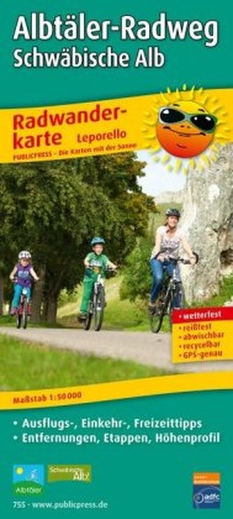 PublicPress Leporello Radtourenkarte Albtäler-Radweg, Schwäbische Alb