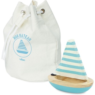 Vilac Dřevěná malá  plachetnice modrá