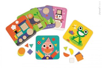 Dřevěná skládačka a vkládačka Tvary a barvy Janod 6 podložek a 29 ks tvarů od 2 let