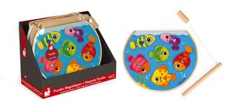 Dřevěné vkládací puzzle Ryby Janod pro nejmenší magnetický rybolov 6 dílů od 1 roku