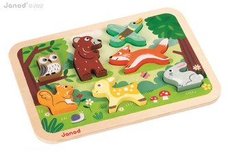 Dřevěné vkládací puzzle pro nejmenší Lesní zvířata Chunky Janod od 1 roku 7 dílů