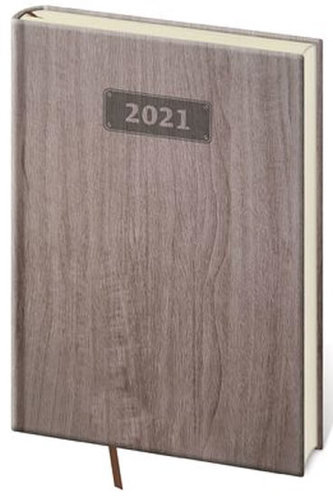 Diář 2021: Wood tmavě hnědá, A5 denní, 145x205
