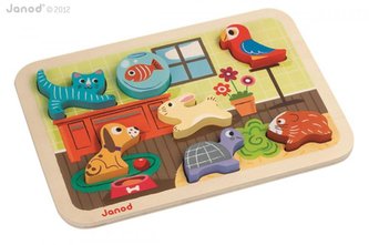 Dřevěné vkládací puzzle pro nejmenší Zvířátka Chunky Janod od 1 roku 7 dílů
