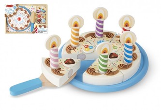 Narozeninový dort 34ks dřevěný průměr 20cm s doplňky v dřevěné krabici 33x23x4cm