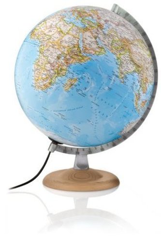 Silver Classic National Geographic Leuchtglobus, Buchenholzfuß, silberfarbener  Metallmeridian