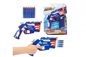 Pistole na pěnové náboje 25cm plast + náboje 6ks na kartě