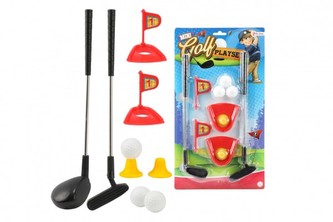 Minigolf sada kov/plast 2 hůlky 28cm s doplňky na kartě