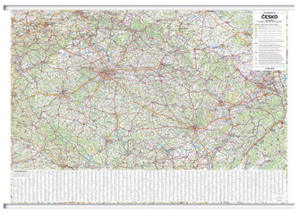 Česko - nástěnná automapa 1:360 000 s plastovými lištami (1360x970mm)