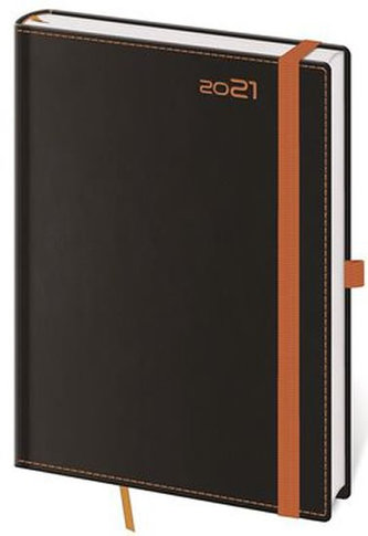 Diář 2021: Black Orange, A5 týdenní, 145x205, s poutkem na propisku