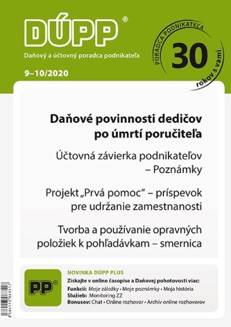 DUPP 9-10/2020 Daňové povinnosti dedičov po úmrtí poručiteľa