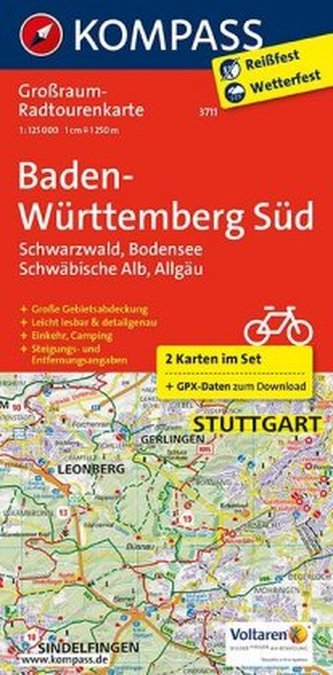 Kompass Großraum-Radtourenkarte Baden-Württemberg Süd, 2 Bl.