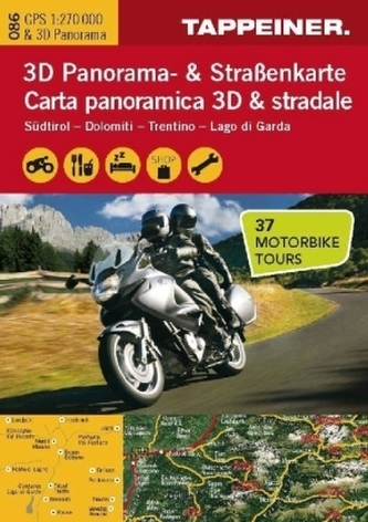 3D Panorama- & Straßenkarte Südtirol - Dolomiti - Trentino - Lago di Garda. Carta panoramica 3D & stradale Südtirol - Dolomiti -