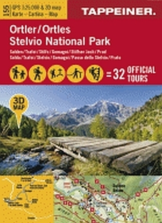 3D-Wanderkarte Ortlergebiet. Cartina escursionistica 3D Ortles e dintorni