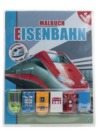 Malbuch Eisenbahn, m. 6 Rückzieh-Spielfahrzeugen