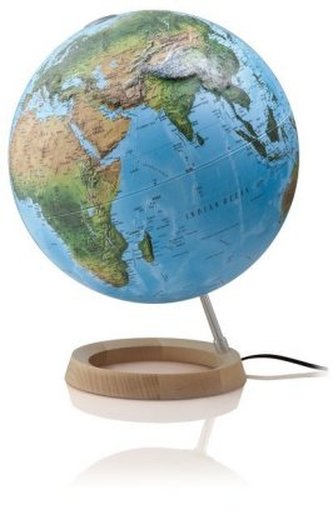 Full Circle R 3D-Doppelbild-Leuchtglobus, Ringfuß aus Ahornholz u. Aluminiumschrägstütze