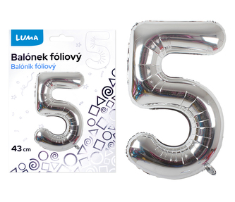 Balónek foliový  č. 5  STŘÍBRNÝ 40cm LUMA