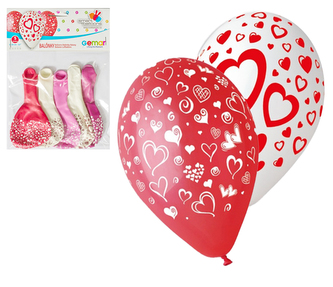 Balónky s potiskem 5ks OBYČ. Srdce