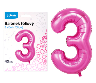 Balónek foliový  č. 3  RŮŽOVÝ 43cm LUMA