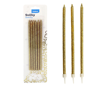 Svíčka 12ks, PARTY GLITR ZLATÁ LUMA