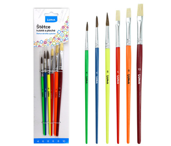 Pędzle okrągłe + płaskie zestaw 6 szt. mix LUMA