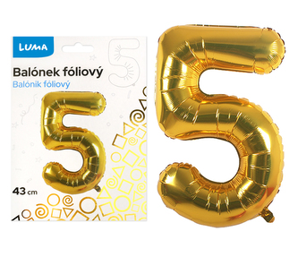 Balónek foliový  č. 5  ZLATÝ 40cm LUMA