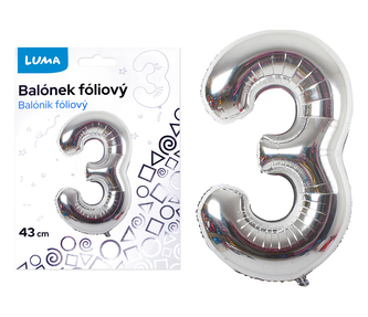 Balónek foliový  č. 3  STŘÍBRNÝ 40cm LUMA