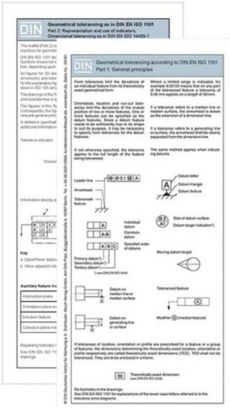 Geometrical tolerancing according to DIN EN ISO 1101:2014, 2 Fold-out leaflets. Pt.1+2