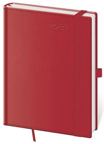 Diář 2021 týdenní B6 double Red s poutkem na propisku