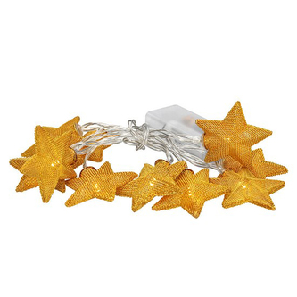 LED řetěz vánoční hvězdy zlaté, 10LED řetěz, 1m, zlatá barva, 2x AA, IP20