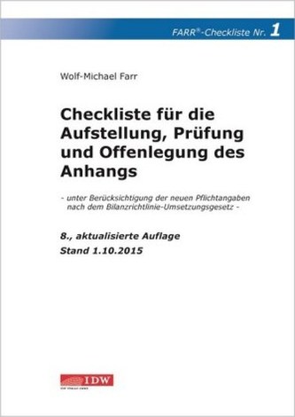 Checkliste 1 für die Aufstellung, Prüfung und Offenlegung des Anhangs