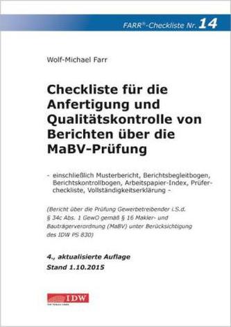 Checkliste 14 für die Anfertigung und Qualitätskontrolle von Berichten über die MaBV-Prüfung