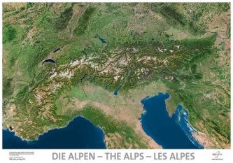 Die Alpen, Satellitenbildkarte, Plano