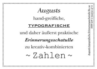 Augusts hand-greifliche und daher äußerst praktische Erinnerungsschatulle zu kreativ-Kombiniertn Zahlen, 40 Minipostkarten