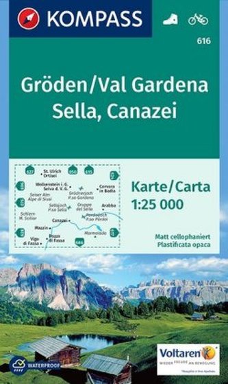 Kompass Karte Gröden, Val Gardena, Sella, Canazei