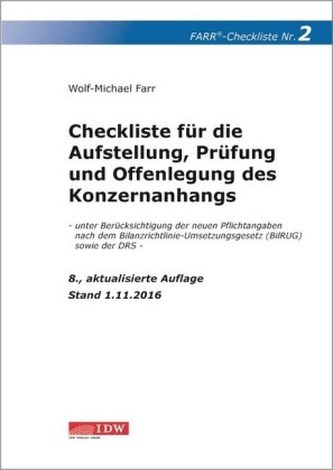 Checkliste für die Aufstellung, Prüfung und Offenlegung des Konzernanhangs