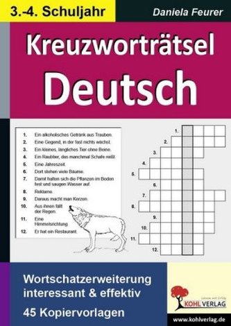 Kreuzworträtsel Deutsch, 3.-4. Schuljahr