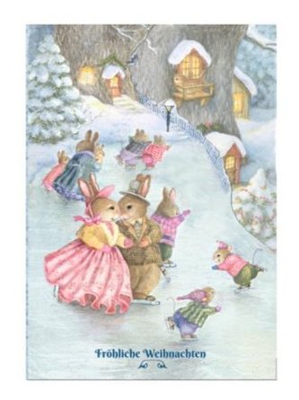 Der fröhliche Eislauf, Silhouettenkarte u. Kuvert