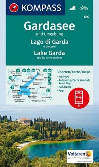 Kompass Karte Gardasee und Umgebung, 3 Bl.. Lago di Garda e dintorni, 3 Bl.. Lake Garda and its surroundings, 3 Bl.
