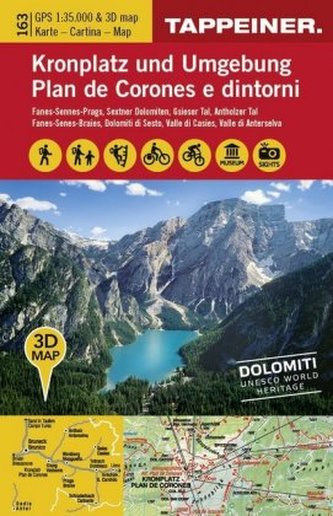 3D Wanderkarte Kronplatz und Umgebung. Carta escursionistica 3D - Plan de Corones e dintorni