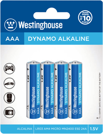Baterie alkalická Westinghouse AAA/LR3 1,5V Dynamo alkalická, blistr 4ks