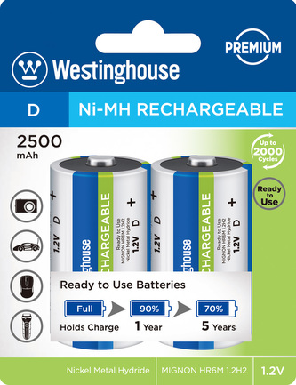 Akumulátor Westinghouse PREMIUM D NiMH 2500mAh 1,2V, blistr 2ks