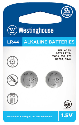 Baterie knoflíková Westinghouse LR44 1,5V alkalická, blistr 2ks