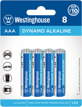 Baterie alkalická Westinghouse AAA/LR3 1,5V Dynamo alkalická, blistr 8ks