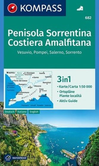 Penisola Sorrentina, Costiera Amalfitana, Vesuvio, Pompeje, Salerno, Sorrento 1:50 000 / turistická mapa KOMPASS 682