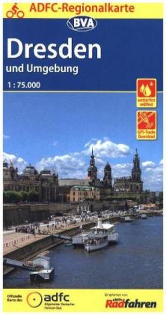 ADFC-Regionalkarte Dresden und Umgebung mit Tagestouren-Vorschlägen, 1:75.000, reiß- und wetterfest, GPS-Tracks Download