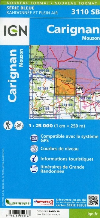 IGN Karte, Serie Bleue Carignan Mouzon